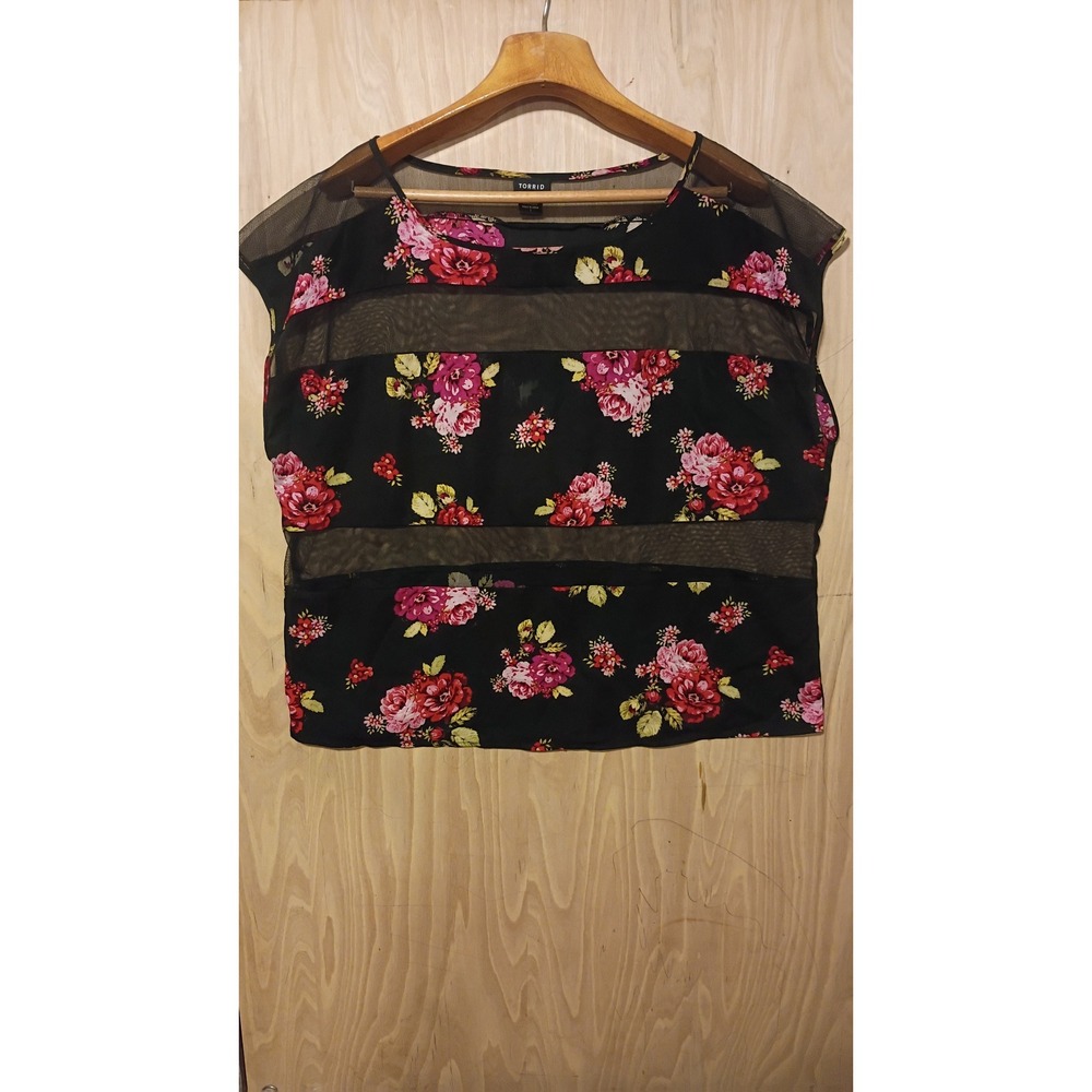 Torrid Floral Mesh Panel Top Black Pink Red Rose Plus Size1 Whimsigoth, Romantic
